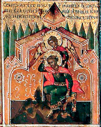 Клеймо "Никита побивающий беса" из иконы "Великомученик Никита, с житием"