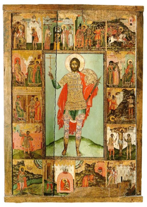 Икона Никита велкомученик, в житии с клеймом "Никита Бесогон". Ухтомский Феодот Феофанов